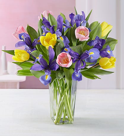 Fanciful Spring Tulip & Iris Bouquet + Free Wind Spinner